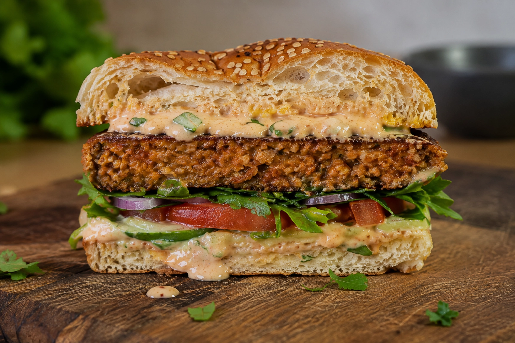 Fitgreenmind — Vegan Burger Closeup